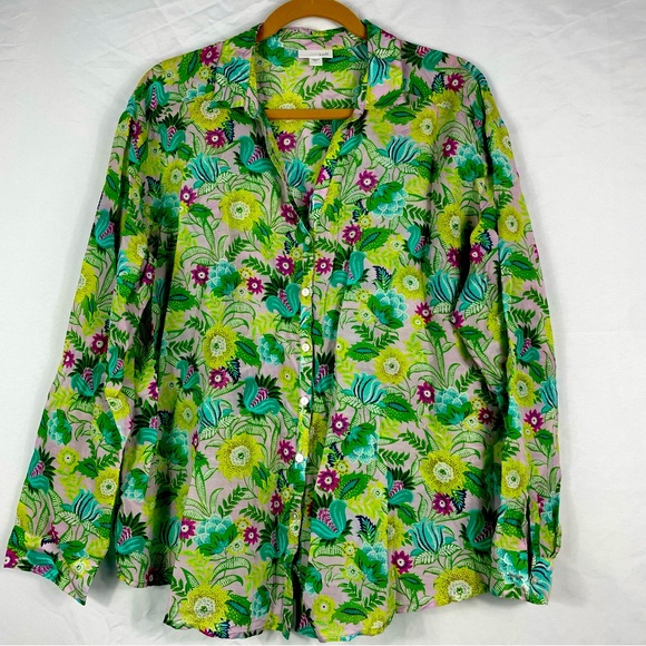 J.Jill Jasmine Whimsical Blooms Floral Cotton Silk Button Down Blouse - Picture 2 of 9